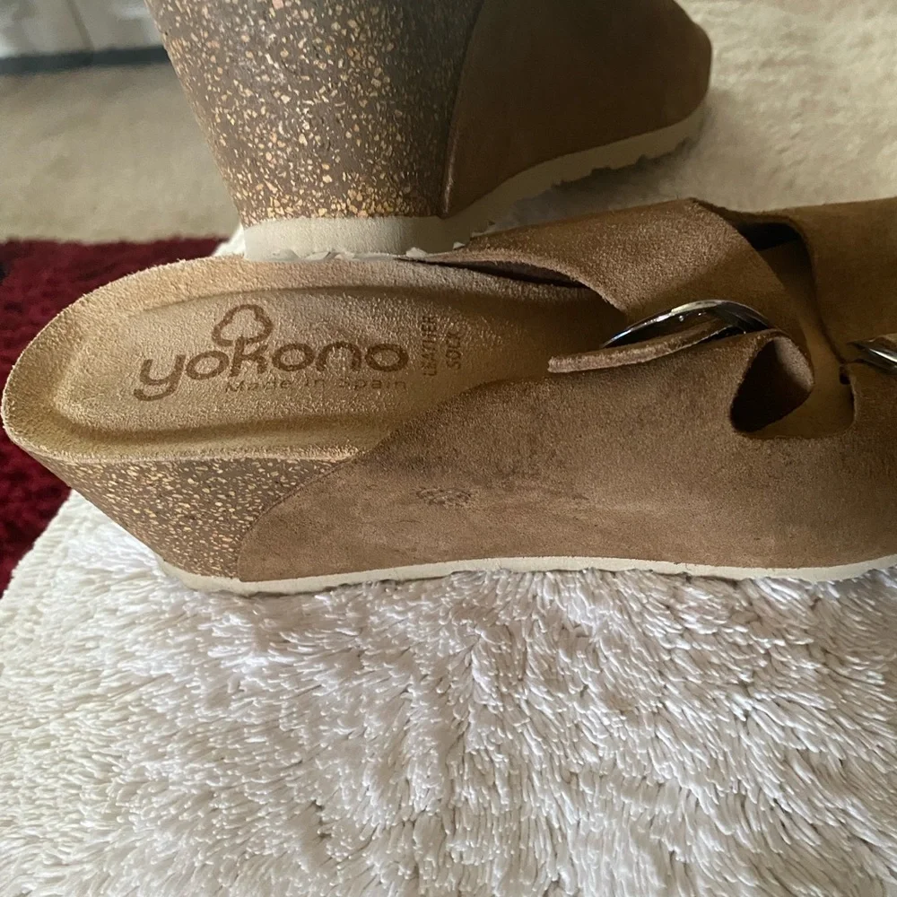 Yokono Brown Suede Double-Buckle Women's Slide Sandals